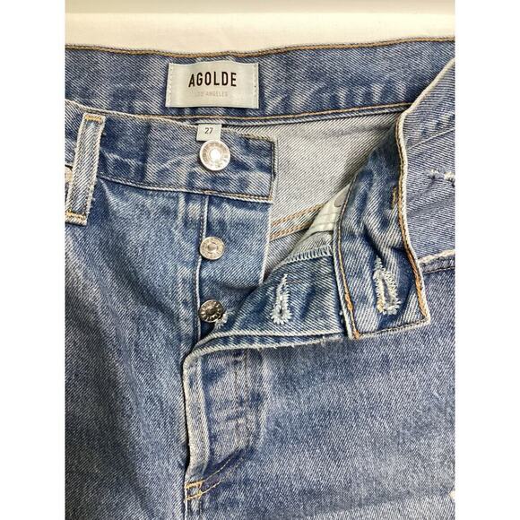 Agolde 90's Mid Rise Loose Fit light wash distress Jeans Size 27 - Picture 5 of 5